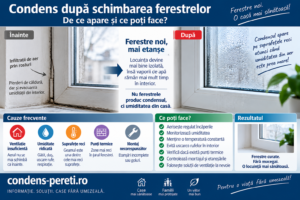 Condens după schimbarea ferestrelor – cauze, umiditate și ventilație