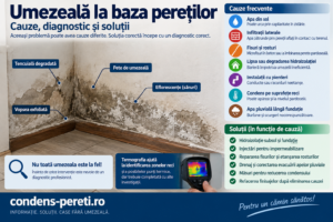 Umezeală la baza pereților – infiltrații, eflorescențe și tencuială degradată