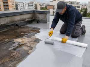 Hidroizolație acoperiș cu membrană lichidă poliuretanică și geotextil