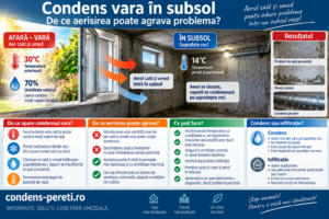 Condens vara în subsol – pereți umezi, țevi reci și aer cald umed