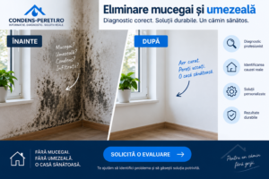 Eliminare mucegai și umezeală – înainte și după tratarea peretelui